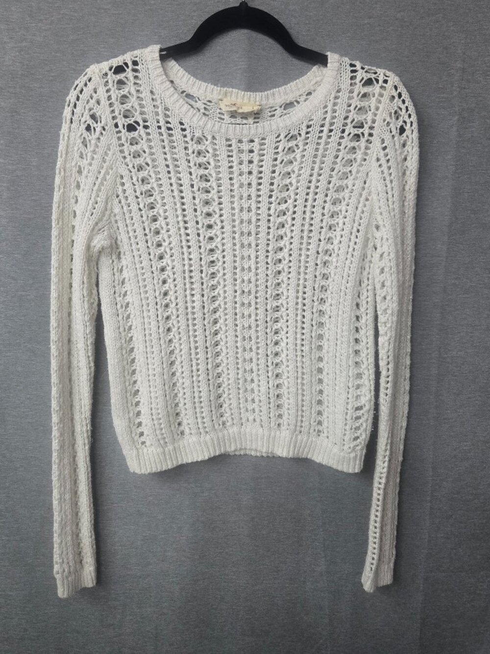 Hollister White Open Stitch Crochet Knit Sweater L Cottagecore Boho Shrug Vibe